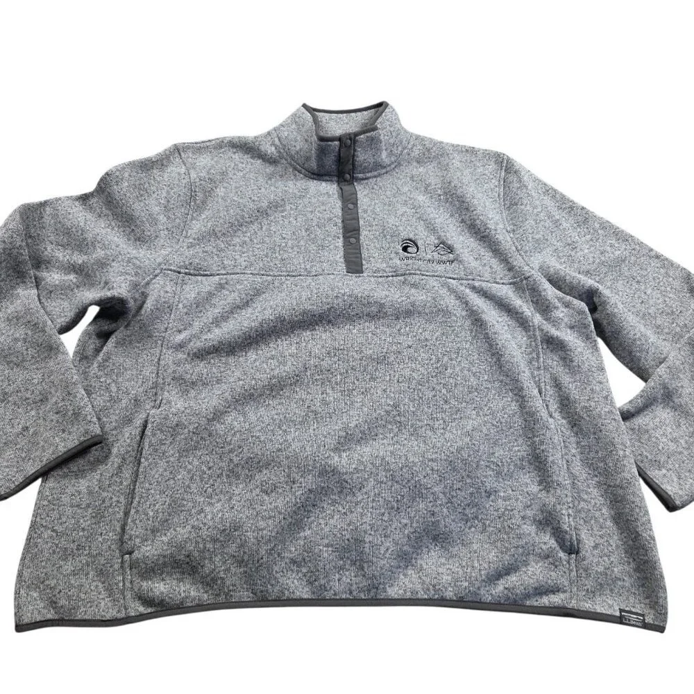 LL Bean Sweater Men’s 3XL Gray Pullover Snap T Fleece Slightly Fitted LOGO TAGS